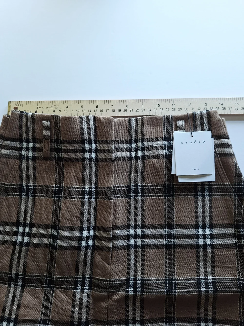 ❤️Sandro NWT! Camel Sunset Wool Blend tartan/plaid mini skirt 🤍Size 2